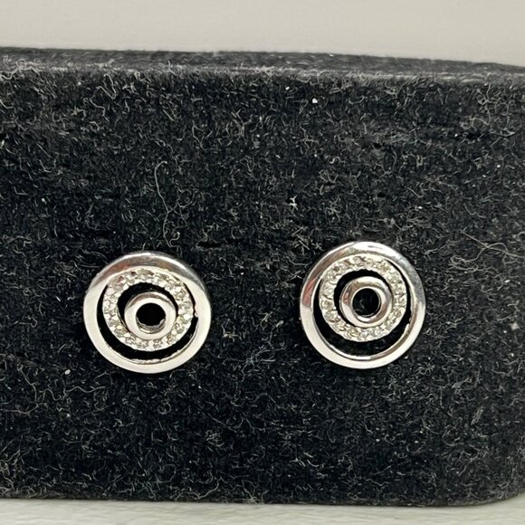 Silver-Tone Circular Stud Earrings With Sparkling Detailing - Picture 7 of 7